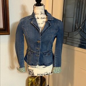 Denim Women's Jacket With Flowers on cuffs. Size 5/P-Tommy Jeans.